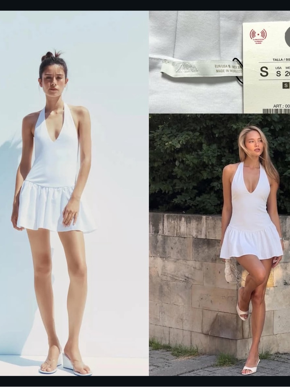 Zara White Halter Plunge Swim Dress
